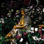 Flower garden of eternities. A message in a psichological maze, mixed media painting, Mara Marte, 50x50cm